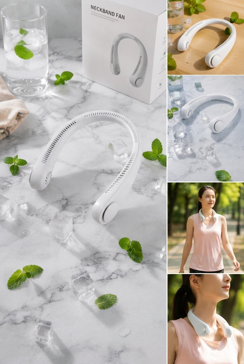 Portable Neck Fan - Neck Cooling Rechargeable Fan - 3 Speed 4000 MAh.  white