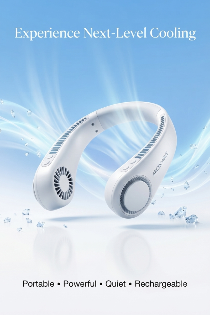 Portable Neck Fan - Neck Cooling Rechargeable Fan - 3 Speed 4000 MAh.  white